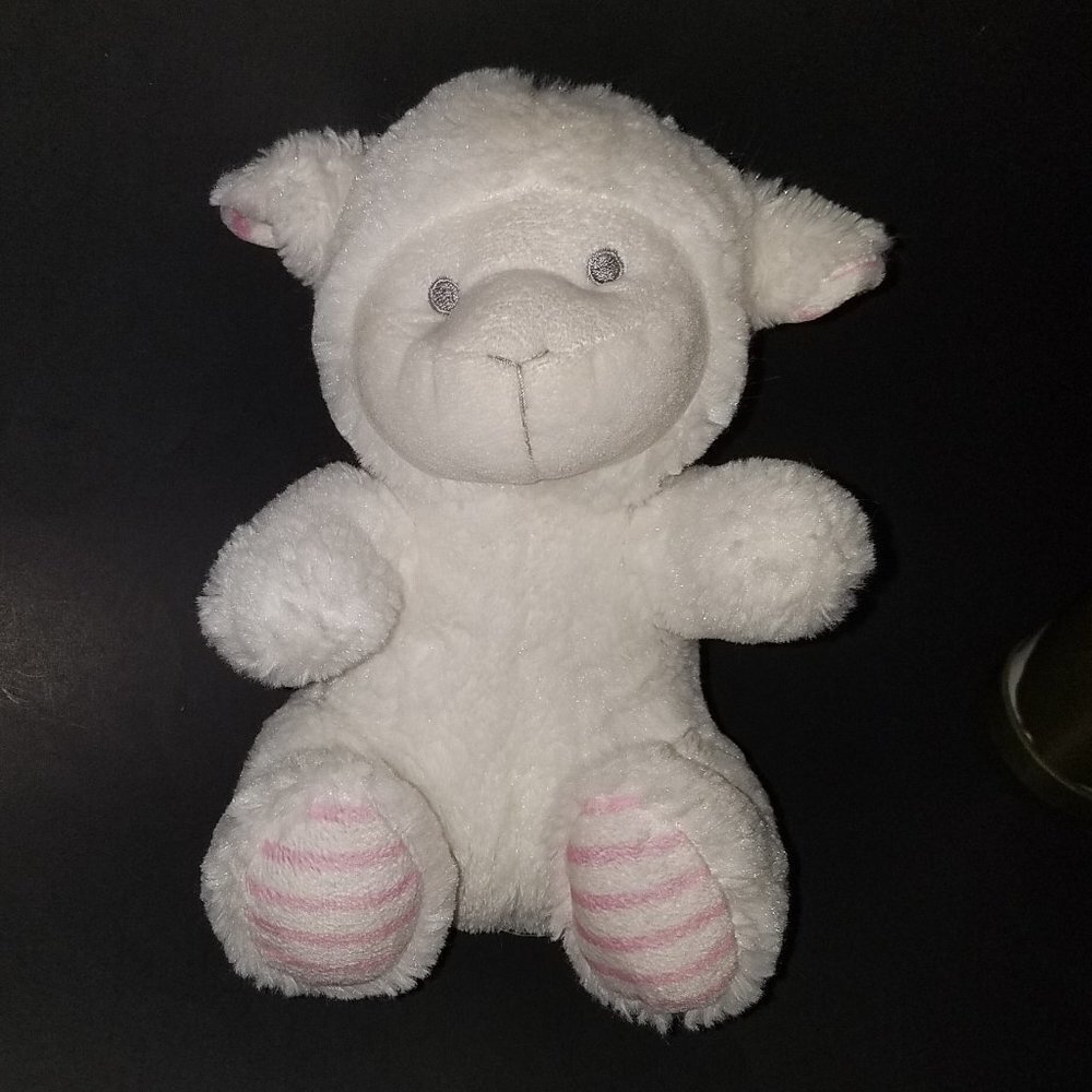 Lila & Jack White Sheep Lamb Plush 8" Lovey Pink Striped Feet Stuffed Baby Toy